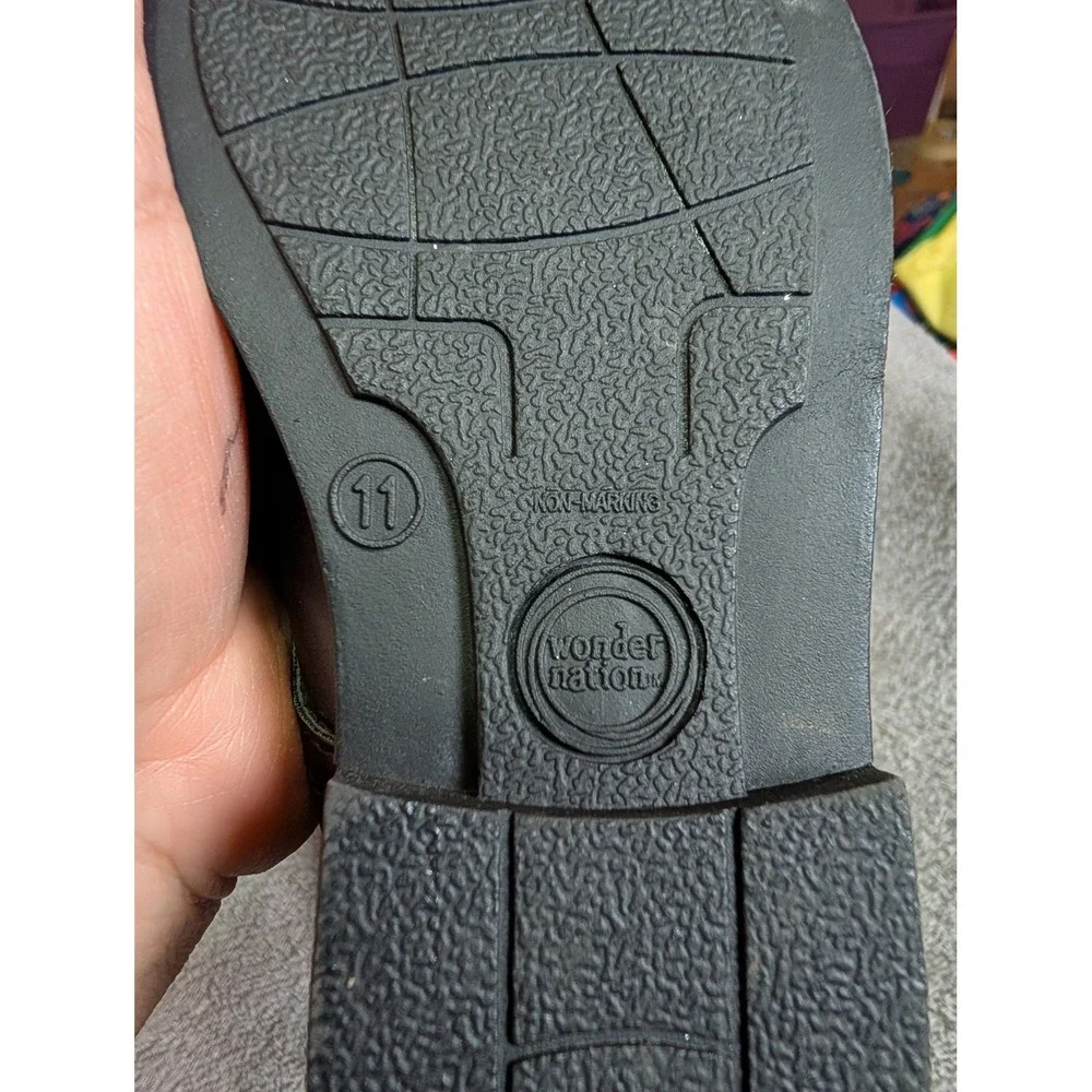 Wonder‎ Nation Boys Black Faux Leather Dress Shoes Hook Loop Size 11 3245
